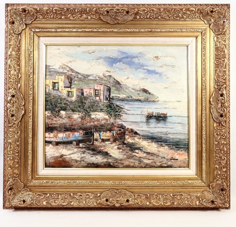 Alberto Corsini Original Oil Painting "Naples Harbor" Signed F10 Italian Art (1 of 10)