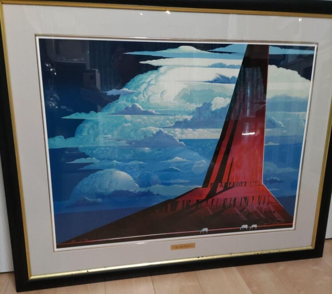 Eyvind Earle "Silent Thunder" 172/310 Silkscreen Print Signed Limited: Artist: Eyvind Earle Type: Print Theme: Art Material: Paper Framing: Framed Country Of Origin: United States Product Disclaimer: Please review the full description and photos. Lithographs may be plate