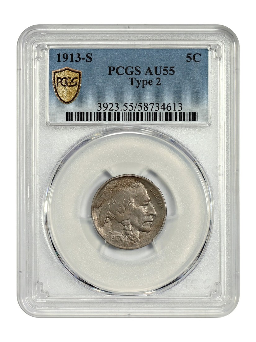 1913-S 5C Pcgs Au55 (Type 2) - Buffalo Nickel - Key Date S-Mint (1 of 4)