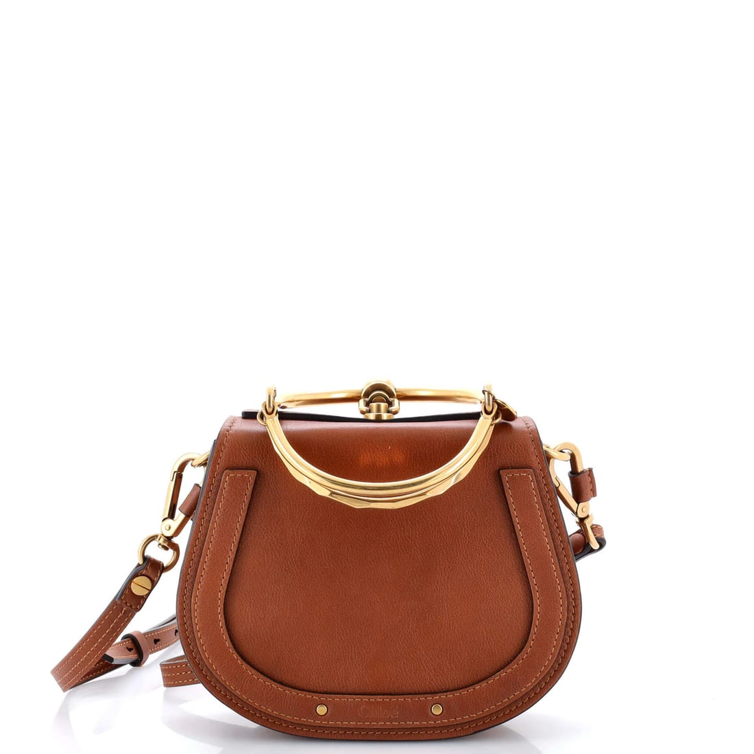 Chloe Nile Crossbody Bag Leather Small: Brand: Chloe Exterior Material: Leather Style: Cross Body Bags Exterior Color: Brown Size: Small Accessories: With Strap Measurements: Handle Drop 4", Height 6.5", Width 8", Depth 2.5", Strap Drop 20-