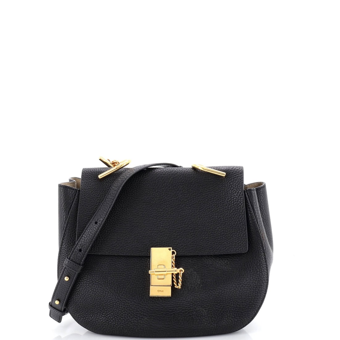Chloe Drew Crossbody Bag Leather Medium: Brand: Chloe Exterior Material: Leather Style: Cross Body Bags Exterior Color: Black Size: Medium Measurements: Handle Drop 3", Height 10.5", Width 10.5", Depth 3", Strap Drop 17.5-20" Model: Drew Cro