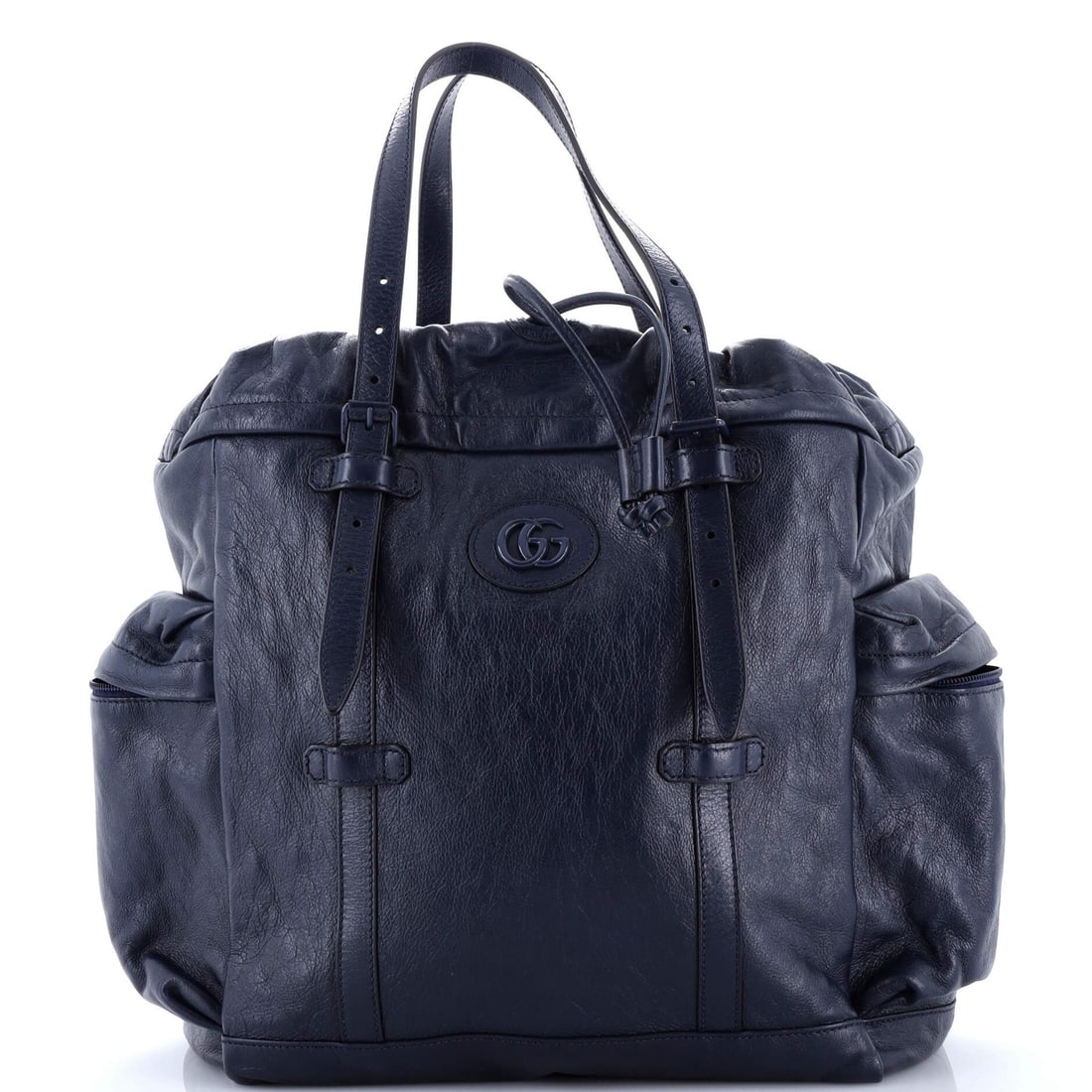 Gucci Tonal Gg Drawstring Tote Leather: Brand: Gucci Exterior Material: Leather Style: Totes Exterior Color: Blue Size: Unknown Measurements: Height 15", Width 16", Depth 7.5" Model: Tonal GG Drawstring Tote Leather Exterior Material: Leath