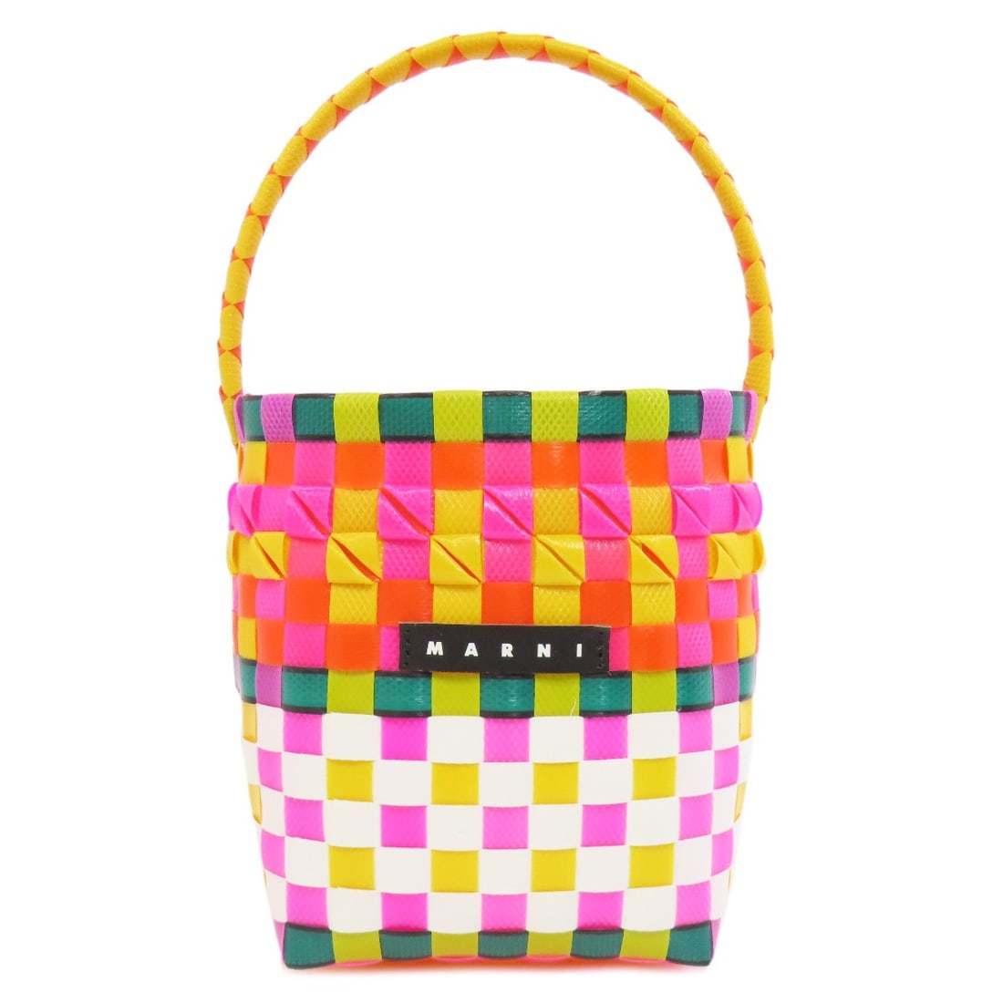 Marni Logo Handbag Polypropylene: Brand: MARNI Style: Handbag Exterior Material: polypropylene Color: pink Type: Handbag Exterior Color: yellow Country Of Origin: Italy Product Disclaimer: Pre-owned unless stated. Expect minor wear co
