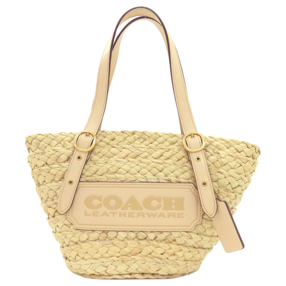 Coach Cj633 Logo Handbag Raffia Leather: Brand: COACH Style: Handbag Exterior Material: Raffia Exterior Color: beige Type: Handbag Product Disclaimer: Pre-owned unless stated. Expect minor wear consistent with use. Sizing may vary. Each item