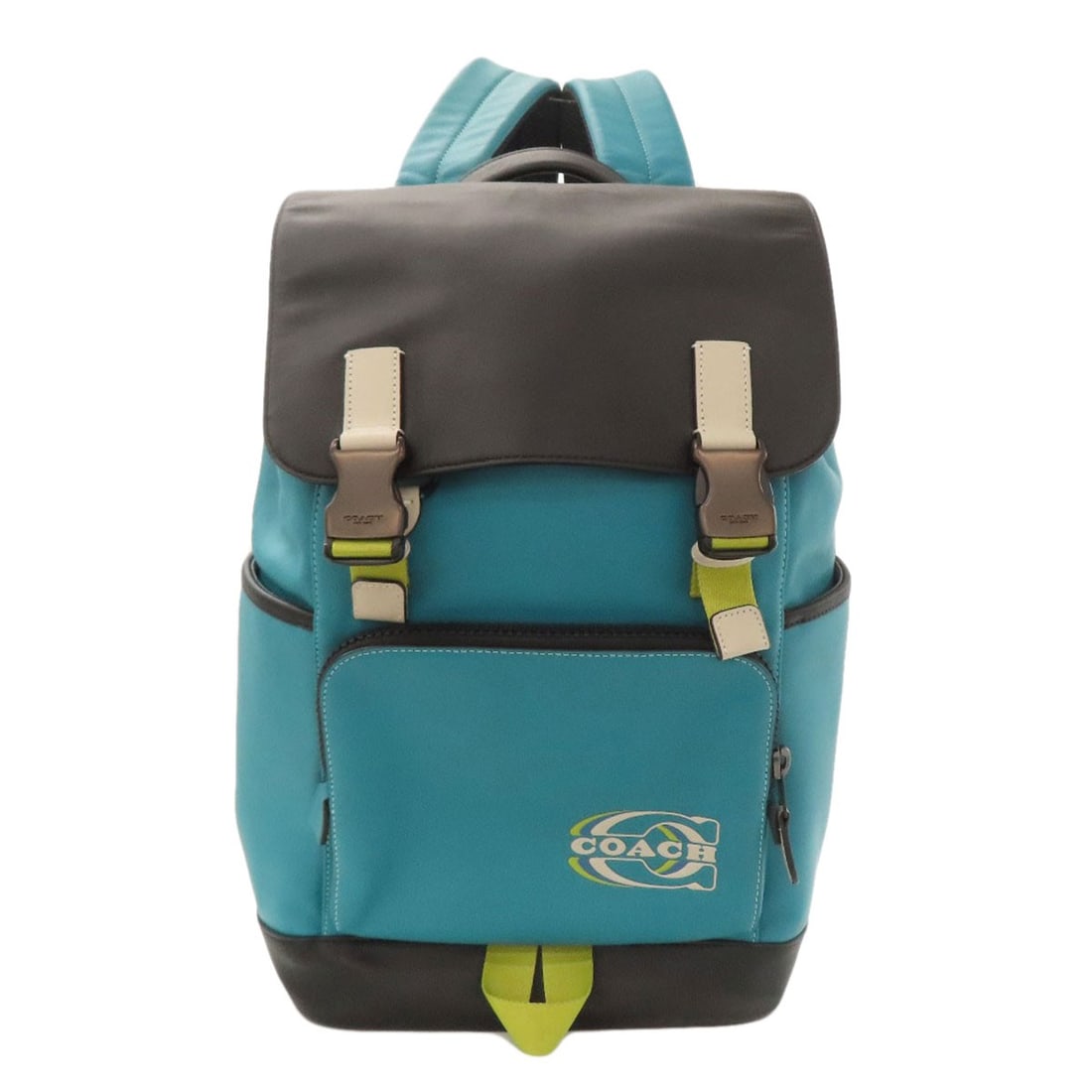 Coach Cj659 Coach Stamp Track Backpack Colorblock Backpack ? Daypack: Brand: COACH Style: Backpack A* Daypack Exterior Material: Leather Exterior Color: Blue x black Type: Backpack A* Daypack Country Of Origin: Vietnam Product Disclaimer: Pre-owned unless stated. Expect