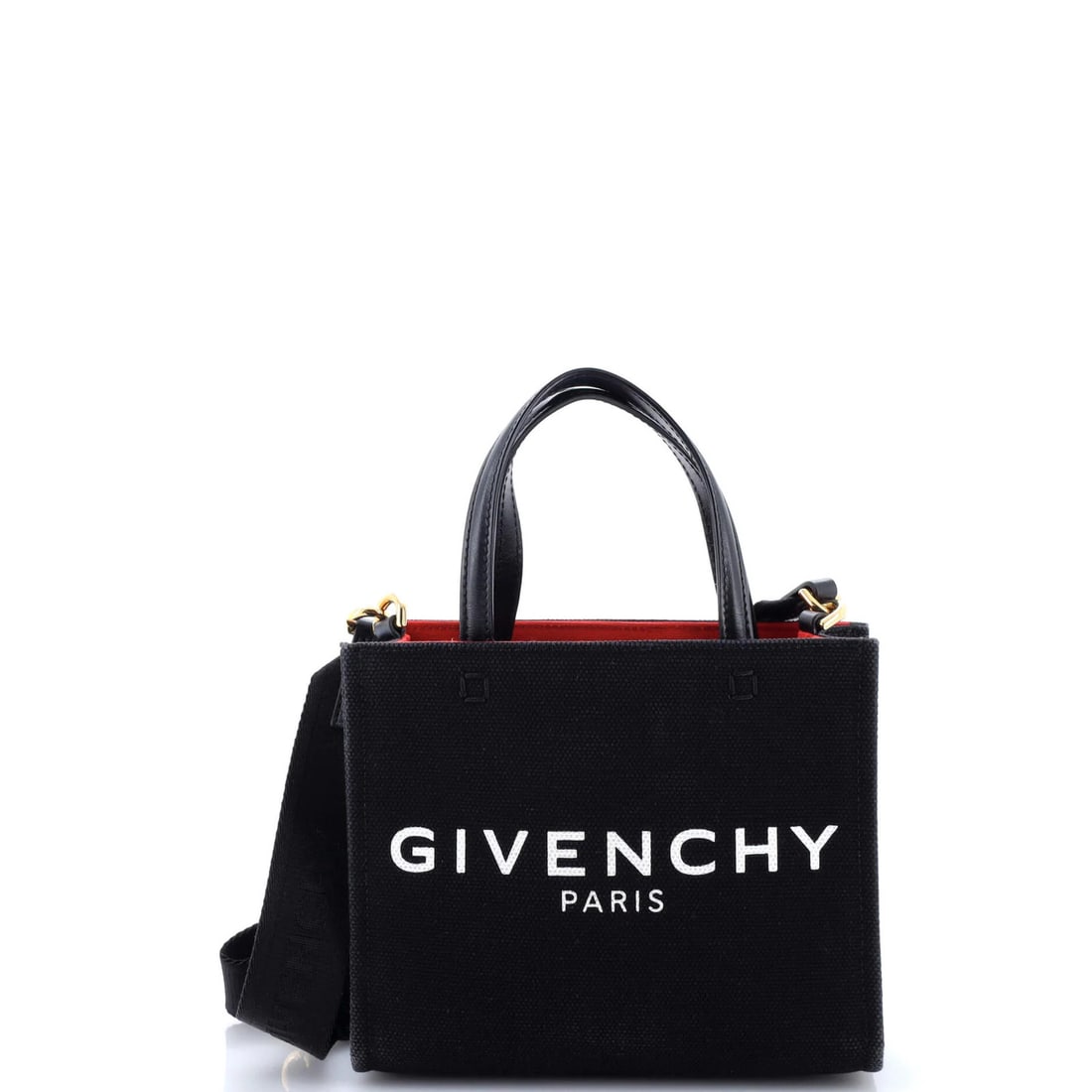 Givenchy G-Tote Canvas Mini: Brand: Givenchy Exterior Material: Canvas Plain Style: Totes Exterior Color: Black Size: Mini Measurements: Height 6.5", Width 8", Depth 3.5", Strap Drop 3" Model: G-Tote Canvas Mini Exterior Material
