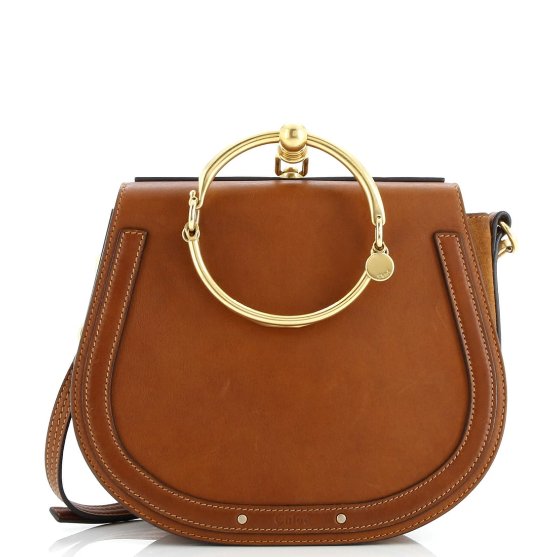 Chloe Nile Crossbody Bag Leather Medium: Brand: Chloe Exterior Material: Leather Style: Cross Body Bags Exterior Color: Brown Size: Medium Accessories: With Strap Measurements: Handle Drop 4", Height 8", Width 10", Depth 3", Strap Drop 18-21