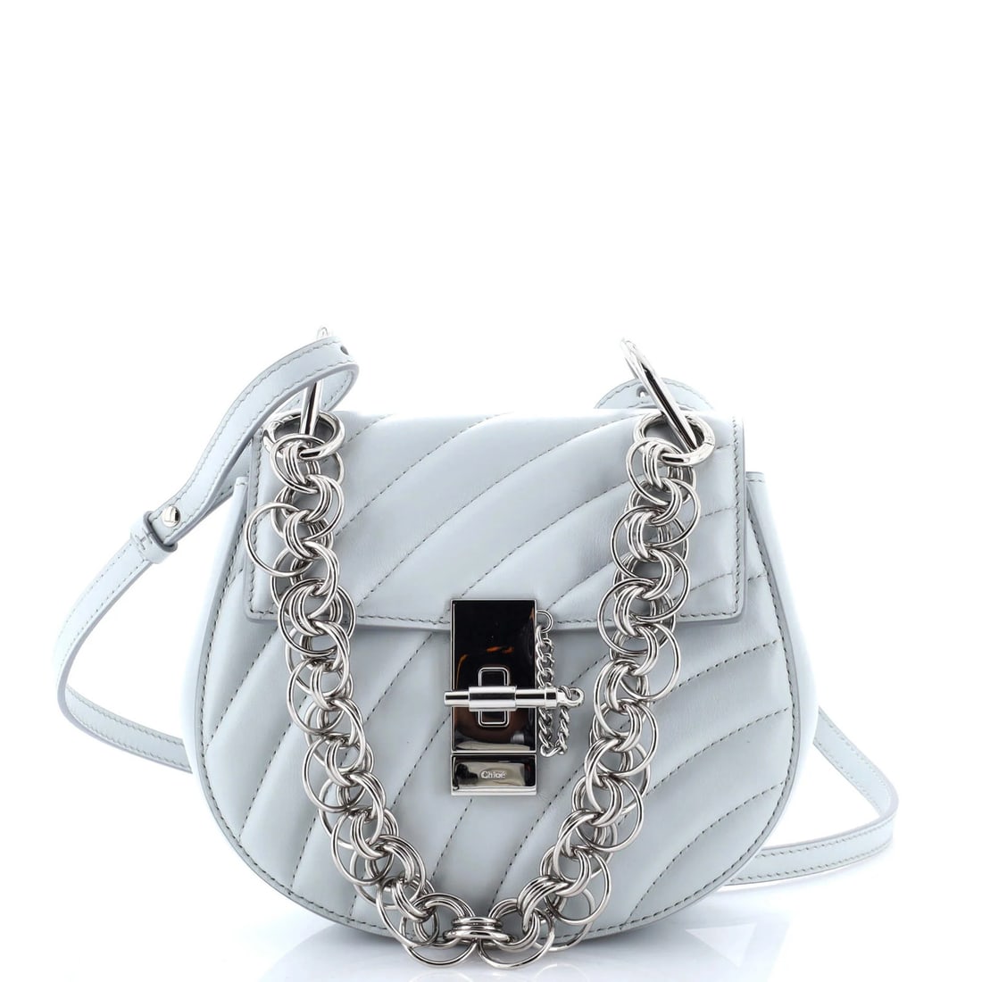 Chloe Drew Bijou Crossbody Bag Quilted Leather Small: Brand: Chloe Exterior Material: Leather Style: Cross Body Bags Exterior Color: Blue Size: Small Measurements: Handle Drop 7", Height 7.5", Width 8", Depth 3", Strap Drop 21-23" Model: Drew Bijou Cross