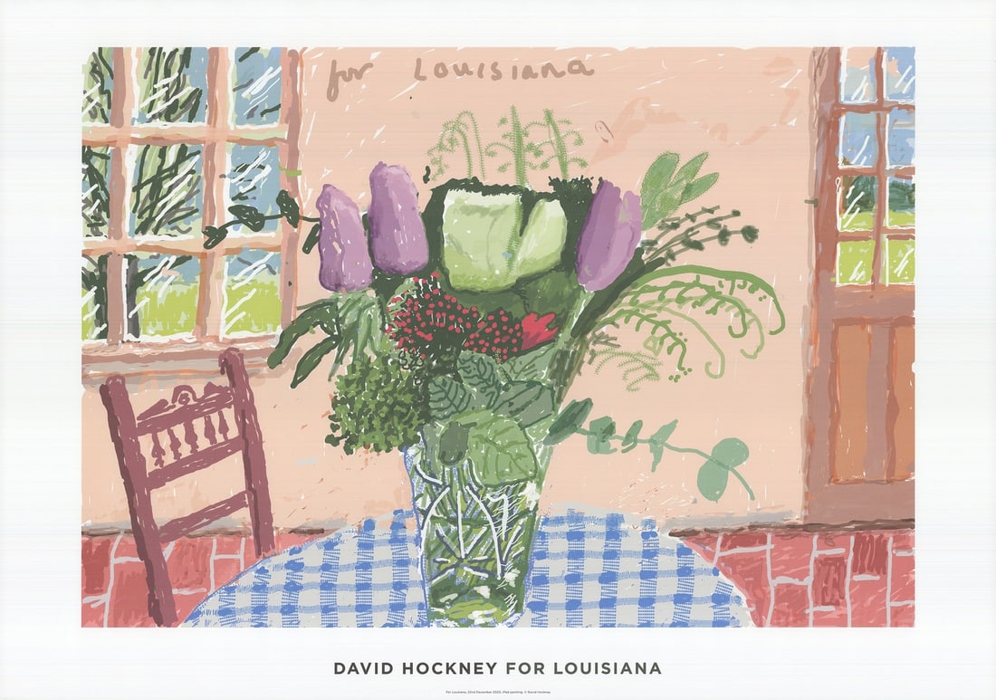 David Hockney For Louisiana " Giclee Pop Art Green Blue Purp: Artist: David Hockney Brand: Hockney David Country/Region Of Origin: Denmark Exact Year: 2020 Height: 23.5 Item Height: 23.5 Item Width: 33.25 Subject: Botanical Type: Giclee Year Of Production: 2020