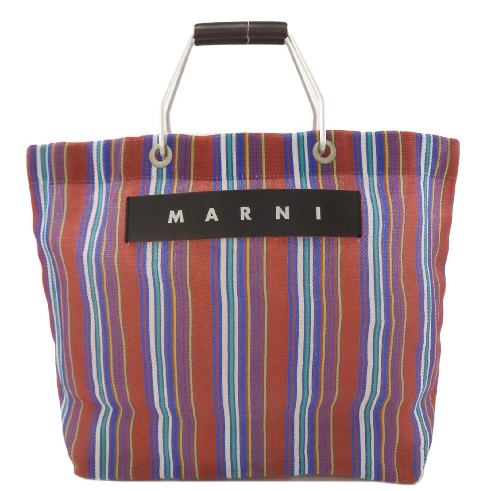 Marni Flower Cafe Handbag: Brand: Marni Type: Handbag Material: Nylon Color: Blue, Brown, Yellow Gender: Women Size (Hxwxd): 32cm x 43cm x 12.5cm / 12.59'' x 16.92'' x 4.92'' Condition: Used (good), Traces of usage, scratches /