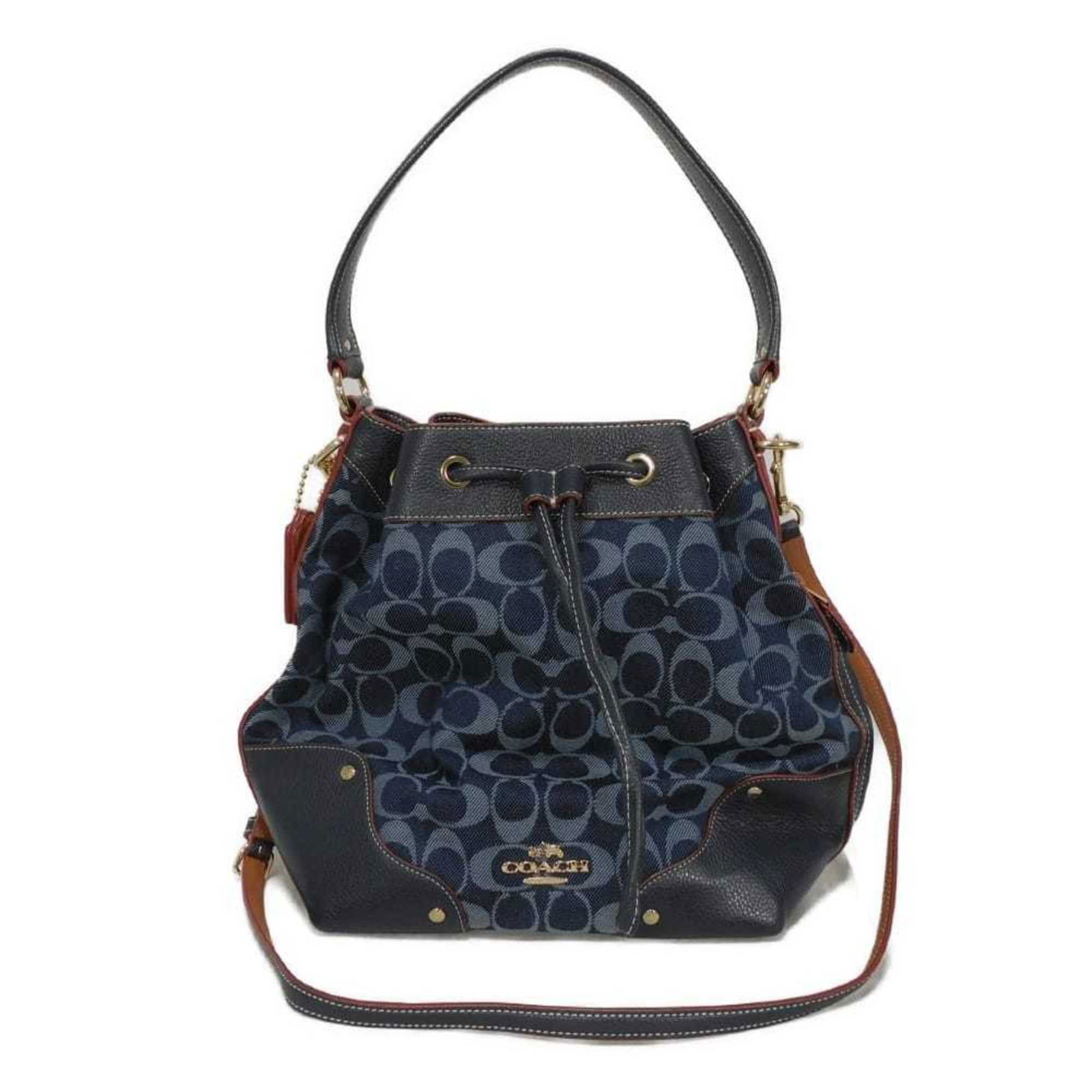 Coach Signature Mickey Mouse Drawstring Denim Jacquard Shoulder Bag In Blue (F37224): Brand: Coach Type: Handbag, Shoulder Bag Material: Signature Line Color: Blue Hardware Color: Gold Inner Pocket: Zipper Pocket 1, Open Pocket 2 Gender: Women Size (Hxwxd): 22cm x 13cm / 8.66'' x 5.11'