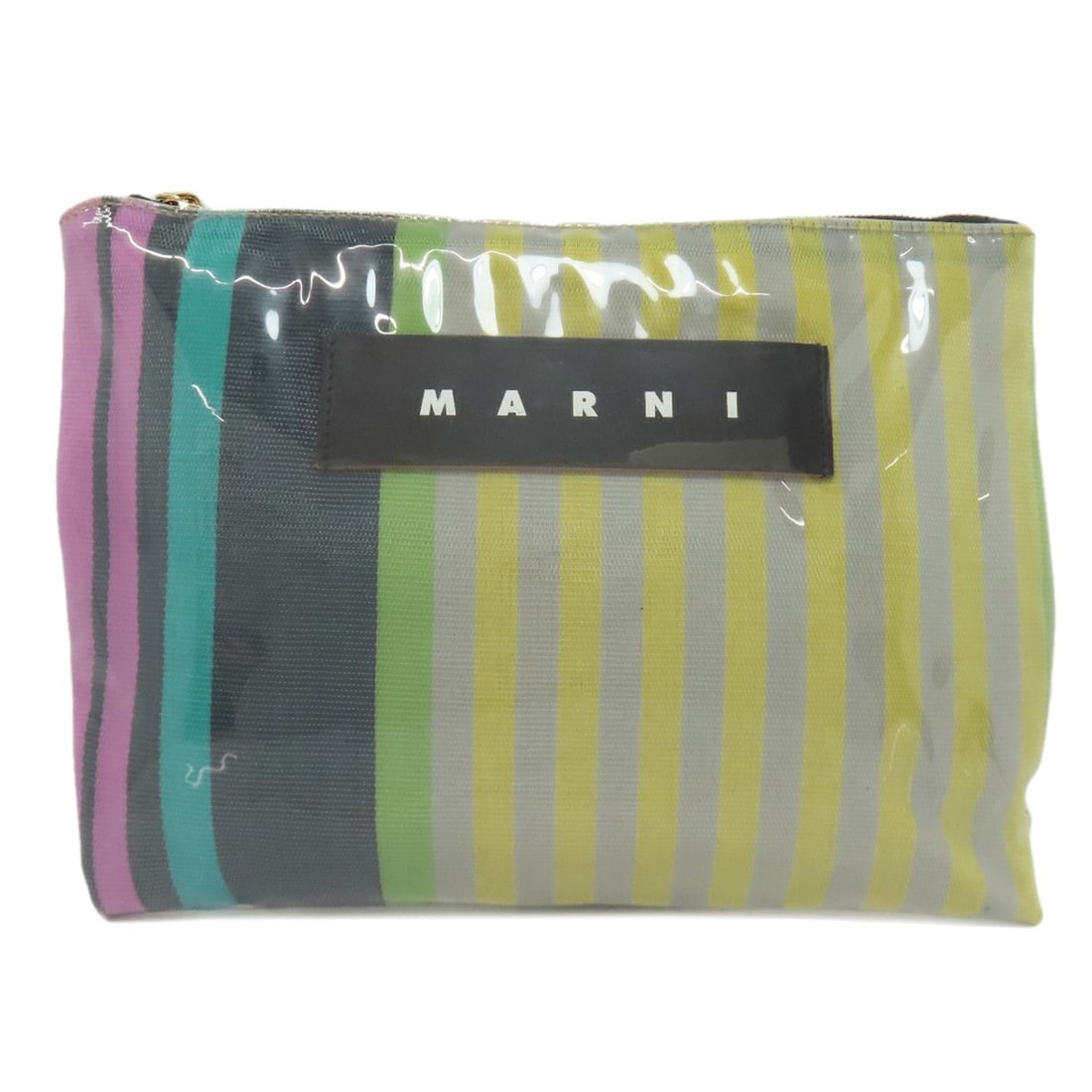 Marni Stripe Clutch Bag Leather: Brand: MARNI Style: Clutch bag Exterior Material: Leather Color: Yellow x Gray x Navy Type: Clutch bag Exterior Color: multicolor Country Of Origin: Italy Product Disclaimer: Pre-owned unless stated.