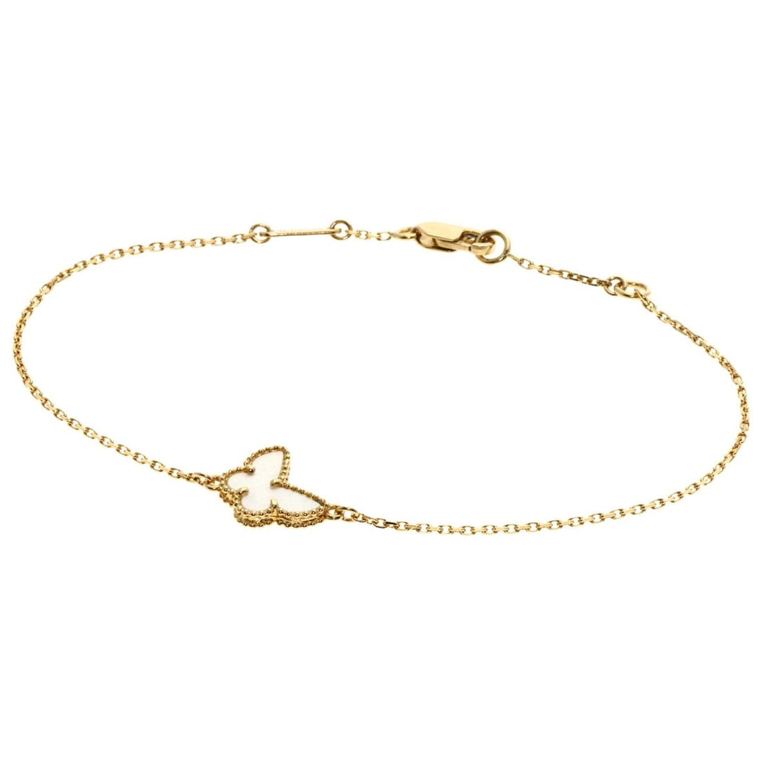 Van Cleef & Arpels Sweet Papillon Mother Of Pearl Bracelet K18 Yellow Gold: Brand: Van Cleef & Arpels Style: Bracelet Material: K18 Yellow Gold Metal: Gold Main Stone: Shell Type: Bracelet Exterior Color: Gold Metal Purity: K18 Product Disclaimer: Items may exhibit light wear