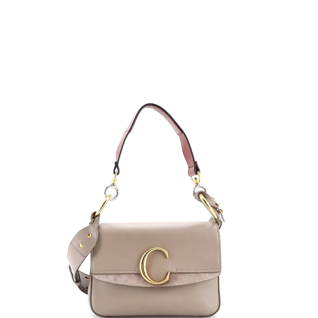 Chloe C Double Carry Bag Leather Small: Brand: Chloe Exterior Material: Leather Style: Cross Body Bags Exterior Color: Neutral Size: Small Measurements: Handle Drop 9", Height 6", Width 10", Depth 2", Strap Drop 20-22.5" Model: C Double Car