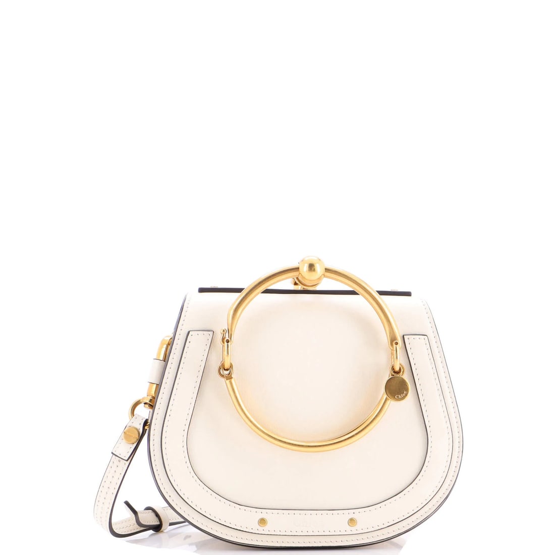 Chloe Nile Crossbody Bag Leather Small: Brand: Chloe Exterior Material: Leather Style: Cross Body Bags Exterior Color: Neutral Size: Small Accessories: With Strap Measurements: Handle Drop 4", Height 6.5", Width 7.5", Depth 2.5", Strap Drop