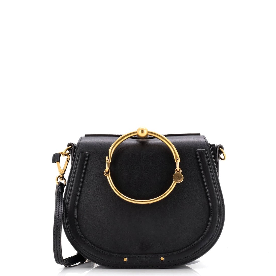 Chloe Nile Crossbody Bag Leather Medium: Brand: Chloe Exterior Material: Leather Style: Cross Body Bags Exterior Color: Black Size: Medium Accessories: With Strap Measurements: Handle Drop 4", Height 8", Width 9", Depth 3", Strap Drop 18-21"