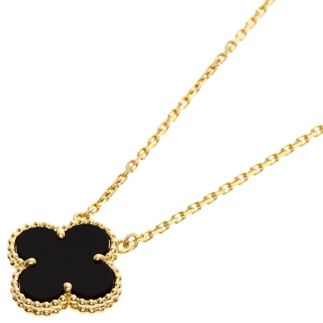 Van Cleef & Arpels Vintage Alhabra Onyx Necklace K18 Yellow Gold: Brand: Van Cleef & Arpels Style: Necklace Material: K18 Yellow Gold Metal: Gold Main Stone: Onyx Type: Necklace Exterior Color: Gold Metal Purity: K18 Necklace Length: 16.3inch Country Of Origin: Fran