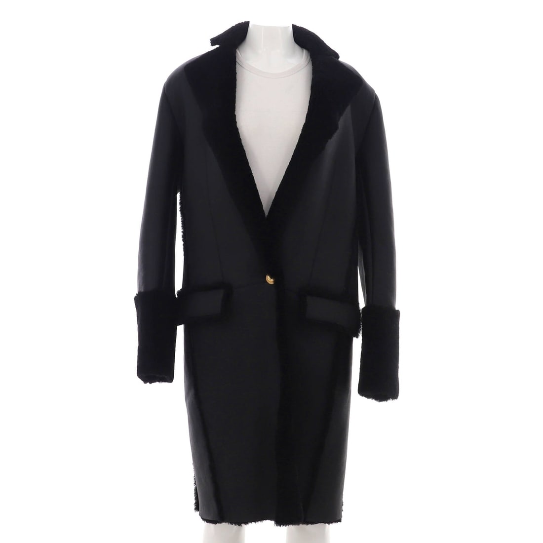 Balmain Women'S Two Pocket Single Button Coat Leather And Shearling (1 of 4)