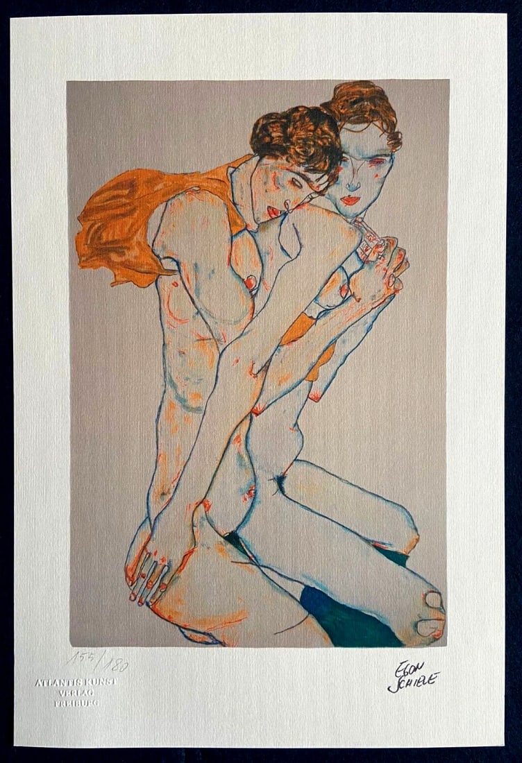 Egon Schiele Lithograph Coa Signed In Pen Numbered By Hand In Pencil: Egon Schiele " Two lovers " Chromolithography printed in 1978 in 180 specimens by Atlantis Verlag, Freiburg 28 x 40 cm Signature Egon Schiele on the slab Dry and authentic stamp of the publishing hous