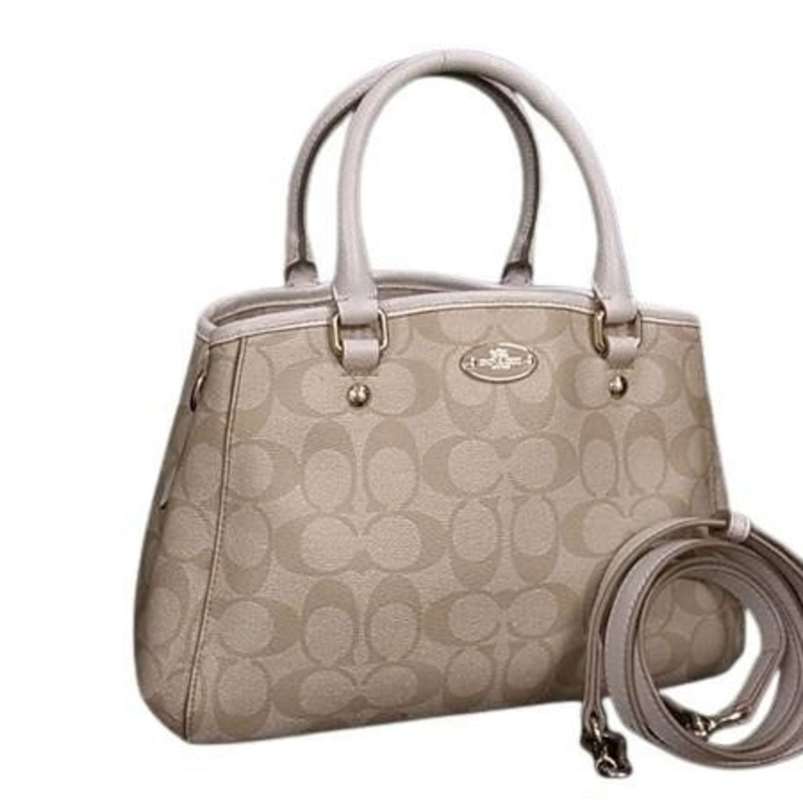 Coach Signature Handbag F34605 Beige Ivory Leather: Brand: Coach Type: Handbag, Shoulder Bag, Tote Bag Material: Pvc , Leather Color: Beige, Ivory Gender: Men,Women Size (Hxwxd): 19cm x 28cm x 13cm / 7.48'' x 11.02'' x 5.11'' Condition: Used (very good