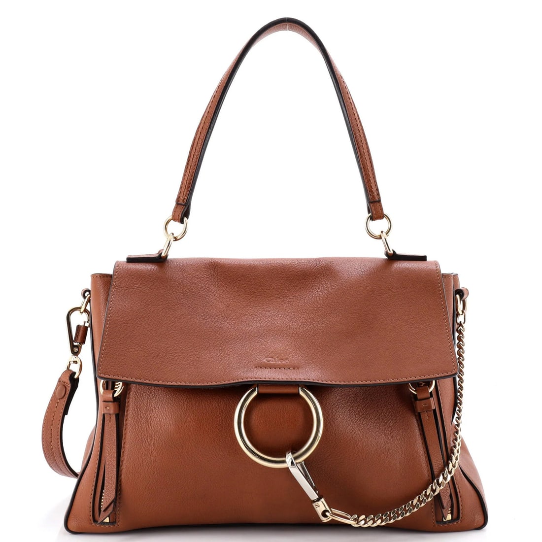 Chloe Faye Day Bag Leather Medium: Brand: Chloe Exterior Material: Leather Style: Top Handle Exterior Color: Brown Size: Medium Accessories: With Strap Measurements: Handle Drop 8", Height 9.5", Width 13", Depth 4", Strap Drop 16-19" M