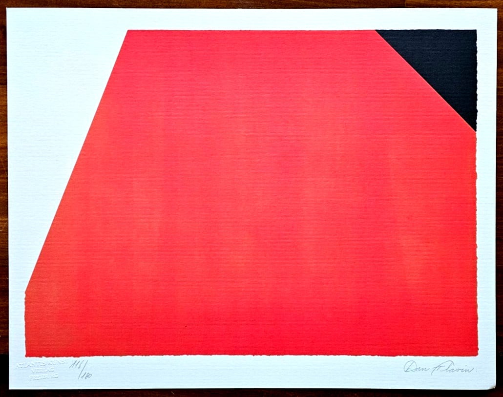 Dan Flavin Lithograph Coa Signed Op Numbered In Pencil Stamp: Country Of Origin: United States Dan Flavin "For Malevich " Chromolithography printed in 1990 in 180 specimens by Atlantis Verlag, Freiburg 32 x 41 cm Dan Flavin signature on original signed COA plate