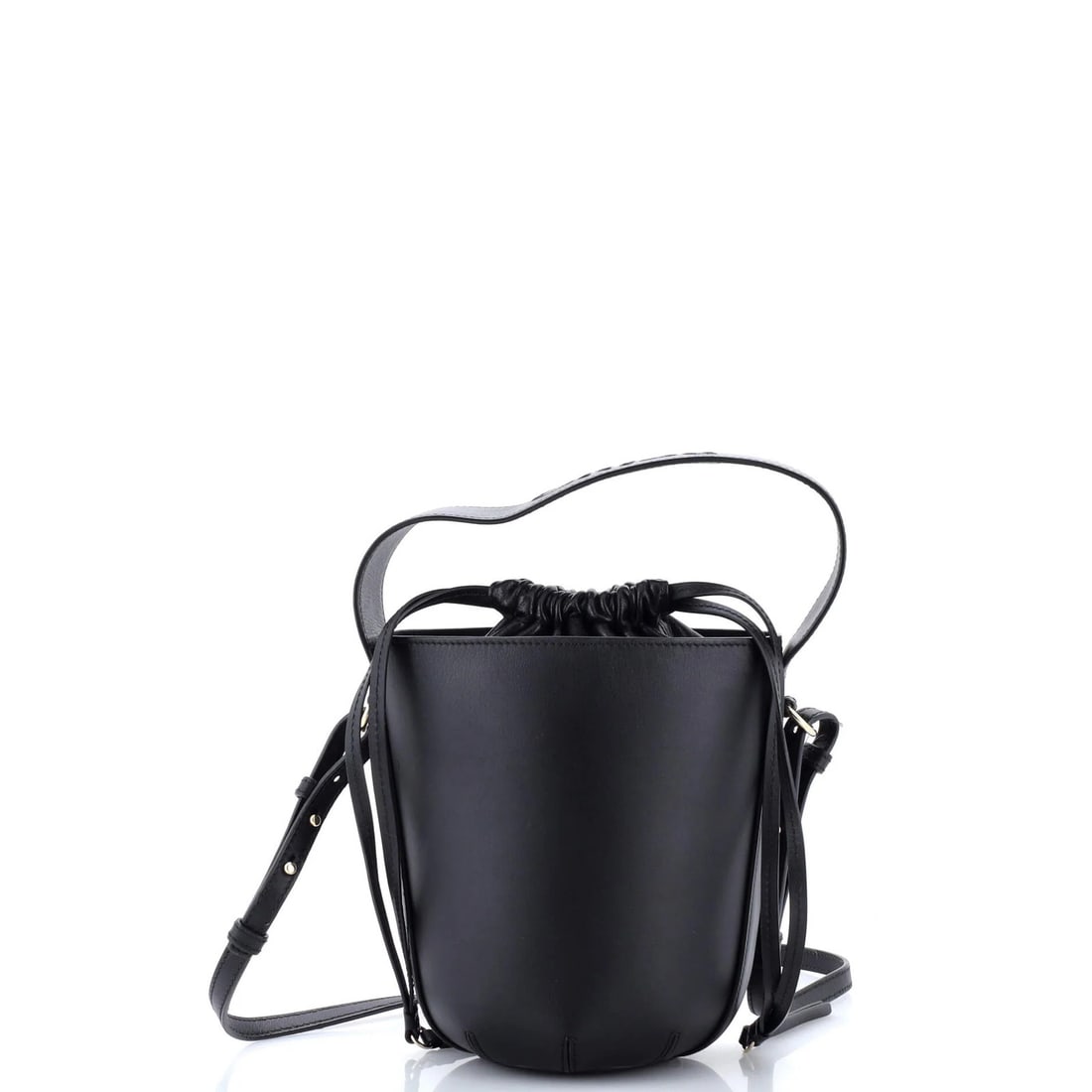 Chloe Sense Drawstring Bucket Bag Leather: Brand: Chloe Exterior Material: Leather Style: Bucket Exterior Color: Black Size: Unknown Accessories: With Strap Measurements: Height 9", Width 4.5", Depth 4" Model: Sense Drawstring Bucket Bag Leath