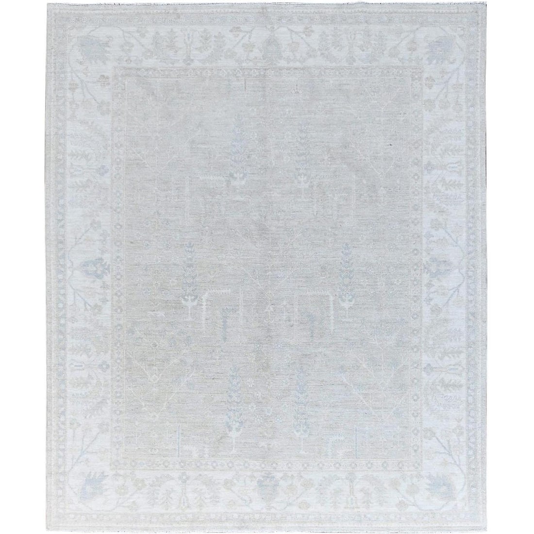 8'1"X9'7" Ivory Hand Knotted Afghan Tree Design Wool Oriental Rug: Style: Oriental Type: Indoor Material: Wool Color: Ivory Item Length: 115 Item Width: 97 Rug Type: Hand Knotted Pile: Wool Shape: Rectangular Field Color: Ivory Size: 8"1" x 9"7" / 246 CM X 292 CM Age