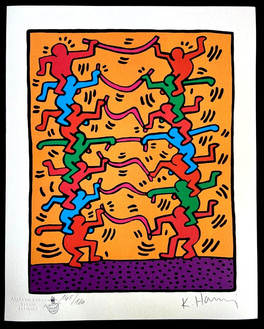 Keith Haring Lithograph Coa Signed And Numbered By Hand Stamp: Country Of Origin: United States Keith Haring " without title " Chromolithography printed in 1989 in 180 specimens by Atlantis Verlag, Freiburg 32 x 40 cm Keith Haring signature on the slab Dry and au