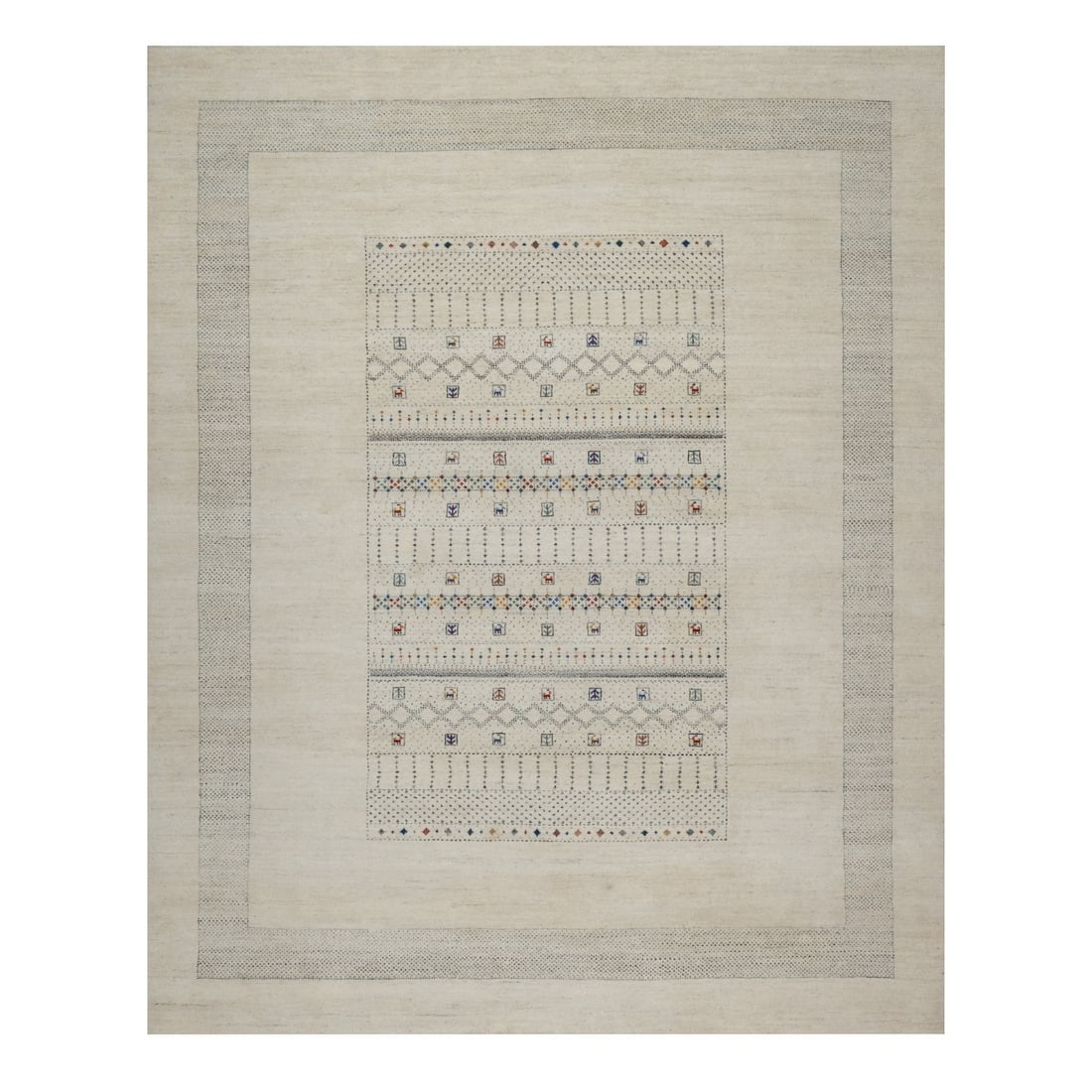 8'1"X10' White Modern Lori Buft Animal Figurines Wool Hand Knotted Rug: Style: Modern Type: Indoor Material: Wool Color: Ivory Item Length: 120 Item Width: 97 Rug Type: Hand Knotted Pile: Wool Shape: Rectangular Field Color: Ivory Size: 8"1" x 10"0" / 246 CM X 305 CM Age: