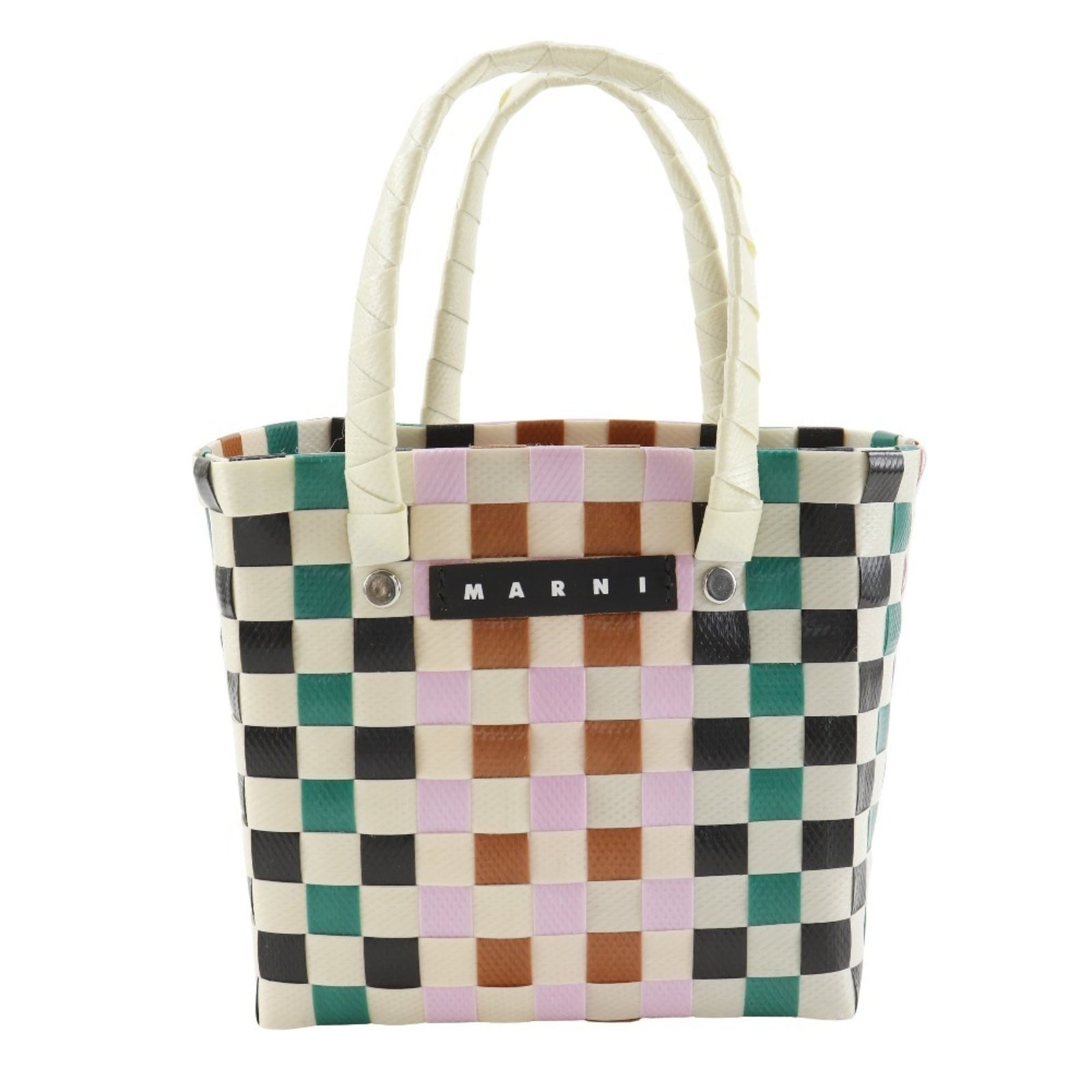 Marni Woven Micro Basket Handbag: Brand: Marni Type: Basket, Handbag Material: Polypropylene Color: Multi-Color, White Gender: Women Size (Hxwxd): 14cm x 14cm x 9cm / 5.51'' x 5.51'' x 3.54'' Condition: Used (very good), A few traces