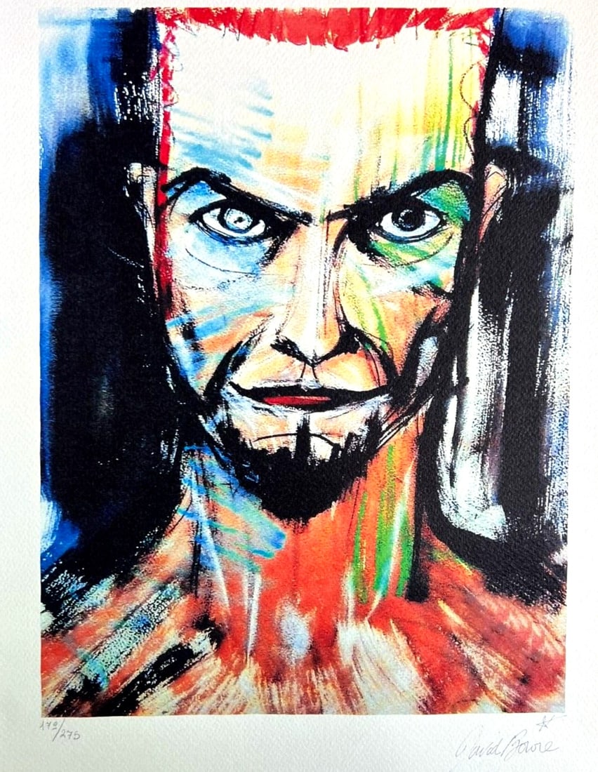 David Bowie Lithograph Coa Signed Op Numbered Limited 275: David Bowie "Self-portrait " Lithograph of an original work by David Bowie, printed in 1996. 32 x 40 cm 275 hand numbered specimens signed on the plate - COA signed in pen and stamped by the publisher