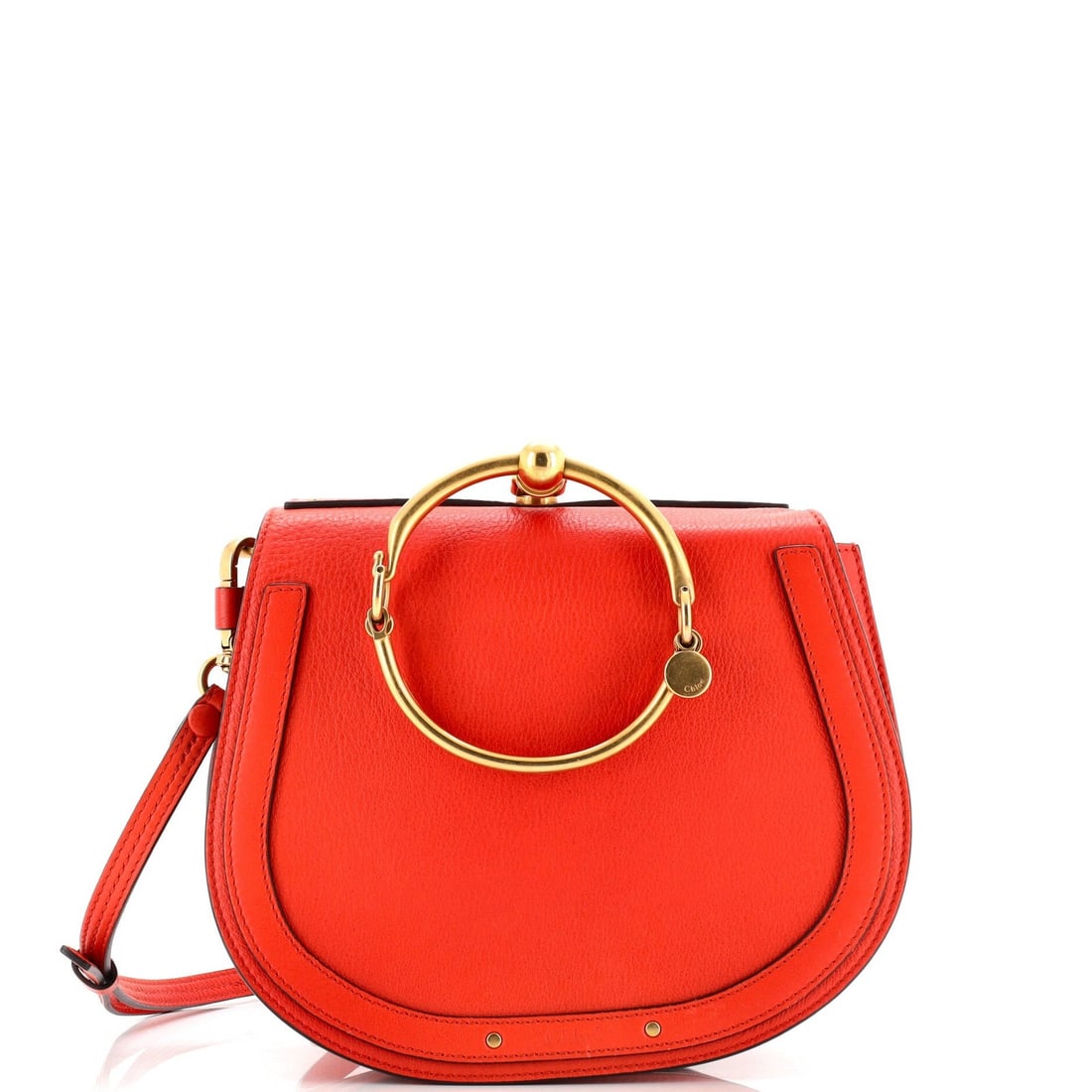 Chloe Nile Crossbody Bag Leather Medium: Brand: Chloe Exterior Material: Leather Style: Cross Body Bags Exterior Color: Red Size: Medium Accessories: With Strap Measurements: Handle Drop 4", Height 8", Width 9", Depth 3", Strap Drop 18-21" M