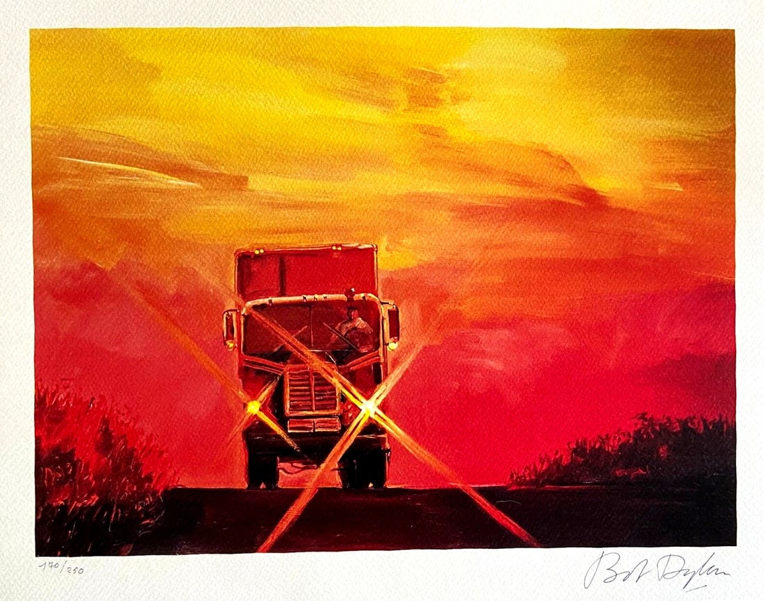 Bob Dylan Lithograph 250Ex Coa Signed Op: Country Of Origin: United States Bob Dylan ''Truck " 'Retrospectrum' Itinerant exhibition, Tulsa, Shanghai, Miami, Rome 32 x 40 cm 250 specimens n Handed by hand. Signature Bob Dylan printed in Lithog