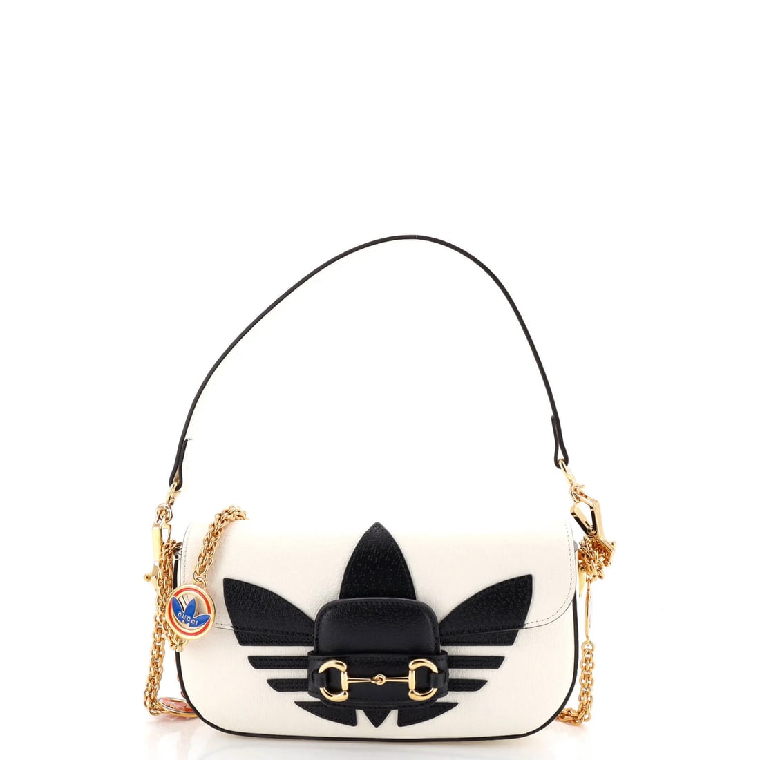 Gucci X Adidas Horsebit 1955 Shoulder Bag Leather East West: Brand: Gucci Exterior Material: Leather Style: Shoulder Bags Exterior Color: White Size: East West Measurements: Handle Drop 8.5", Height 6", Width 9", Depth 2", Strap Drop 21" Model: x Adidas Horsebi