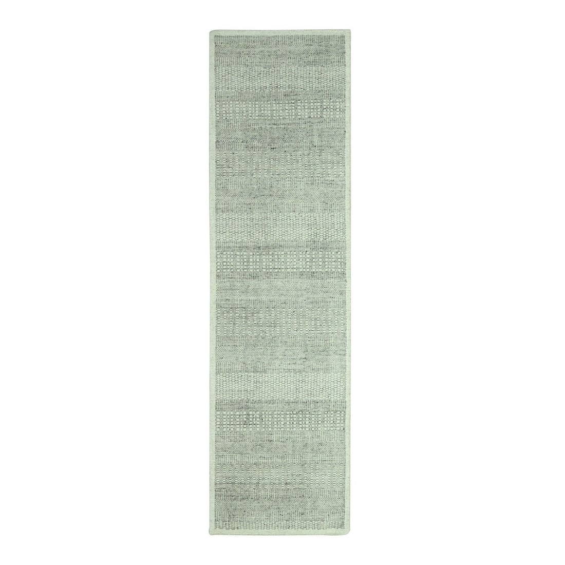 2'7"X8'1" Gray Pure Wool Rug Hand Knotted Oxidized Grass Design Runner: Style: Modern Type: Indoor Material: Wool Color: Grey Item Length: 97 Item Width: 31 Rug Type: Hand Knotted Pile: Wool Shape: Runner Field Color: Grey Size: 2"7" x 8"1" / 79 CM X 246 CM Age: 2000-Now