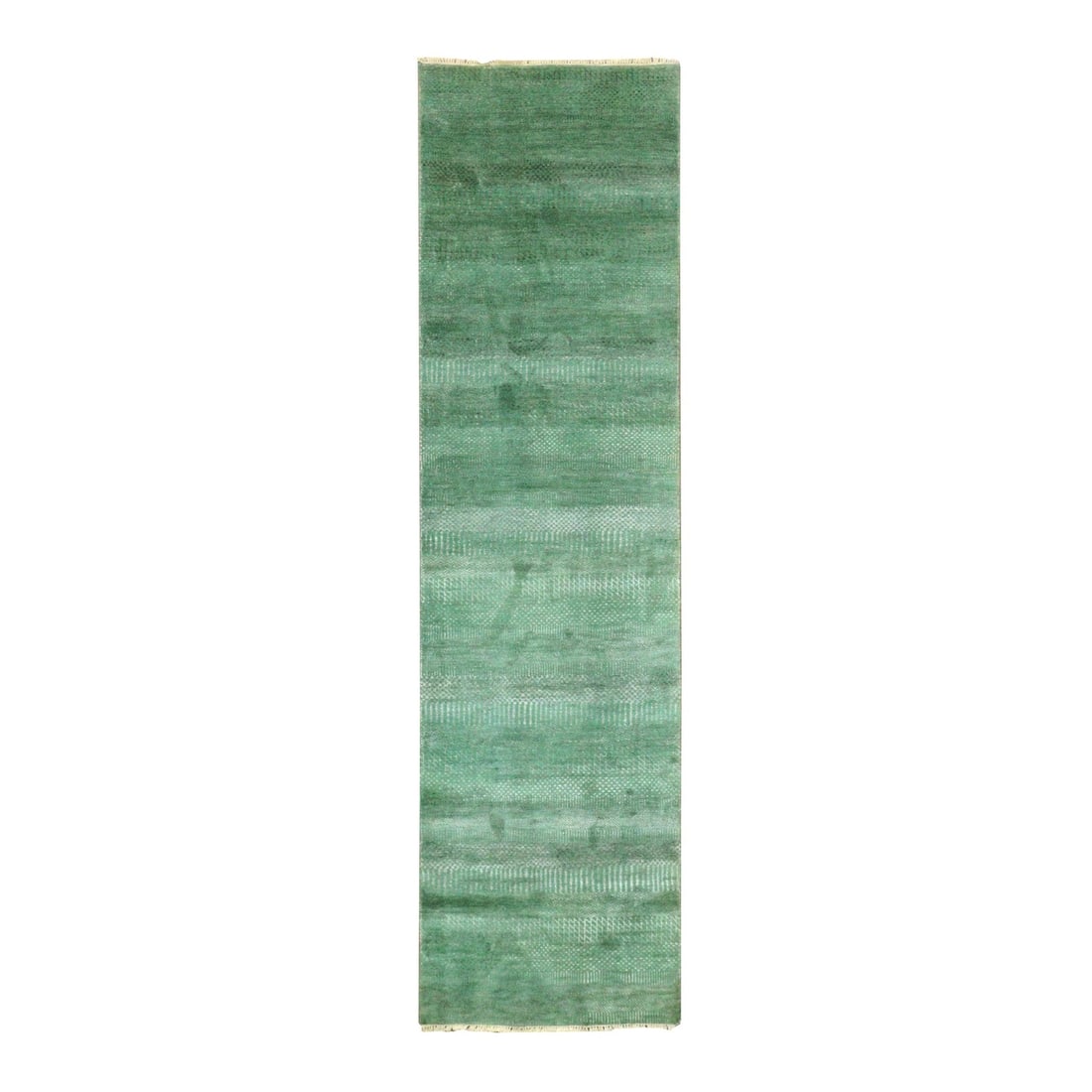 2'9"X10' Blue Dyed Wool And Silk Hand Knotted Grass Design Runner Rug (1 of 7)