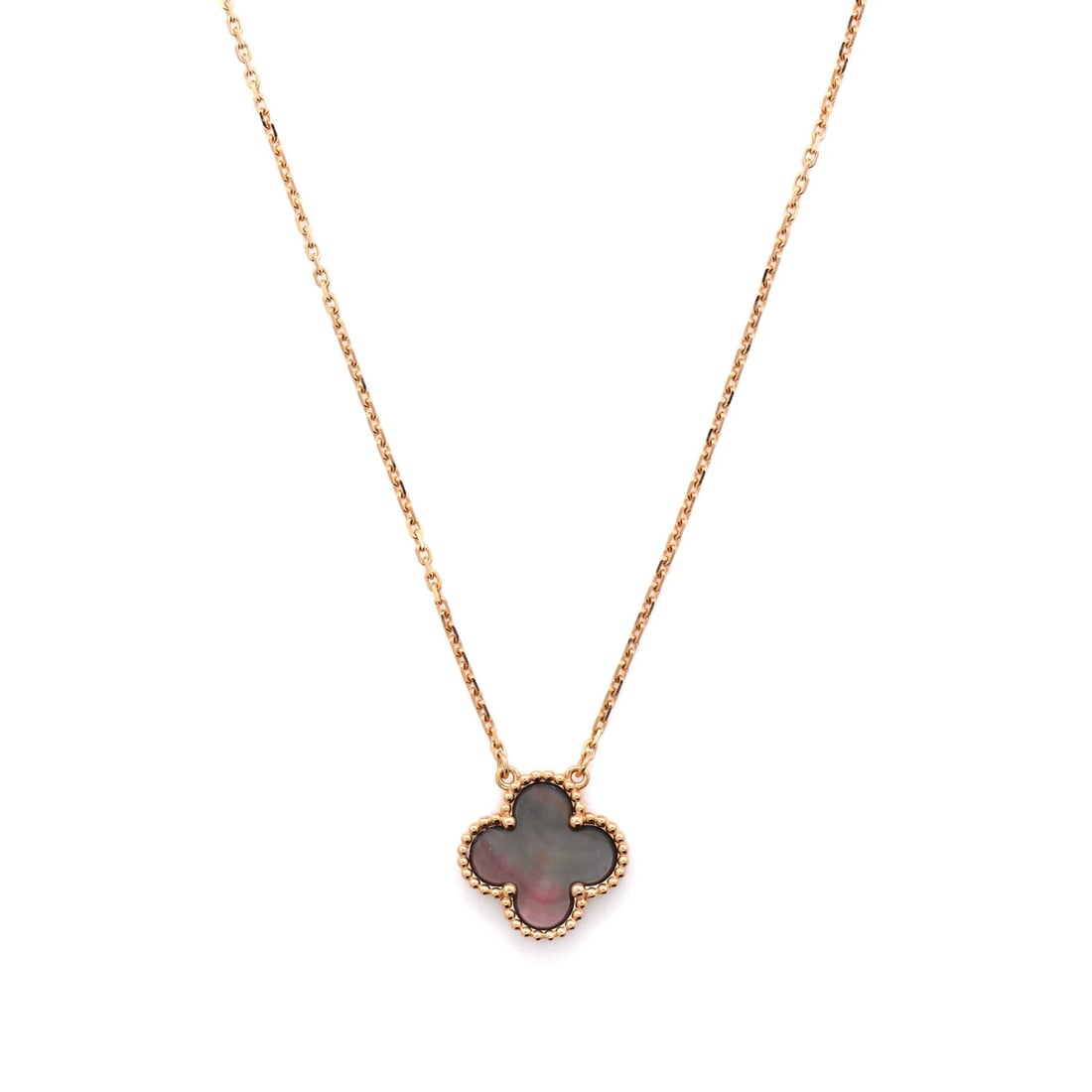 Van Cleef & Arpels Vintage Alhambra Pendant Necklace 18K Rose Gold And Grey: Style: Pendant Brand: Van Cleef & Arpels Type: Necklace Color: Rose Gold Metal: 18K Rose Gold Main Stone: Unknown Material: 18K Yellow Gold Mother Of Pearl 18K Rose Gold Metal Purity: 18K Measurements