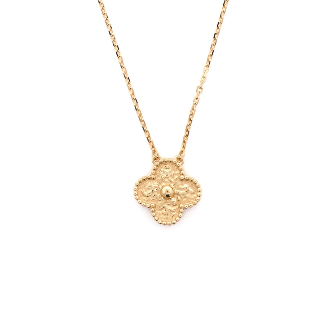 Van Cleef & Arpels Vintage Alhambra Pendant Necklace 18K Yellow Gold: Style: Pendant Brand: Van Cleef & Arpels Type: Necklace Color: Yellow Gold Metal: 18K Yellow Gold Main Stone: Unknown Material: 18K Yellow Gold Metal Purity: 18K Measurements: Length: 14.5 - 16.25 ",