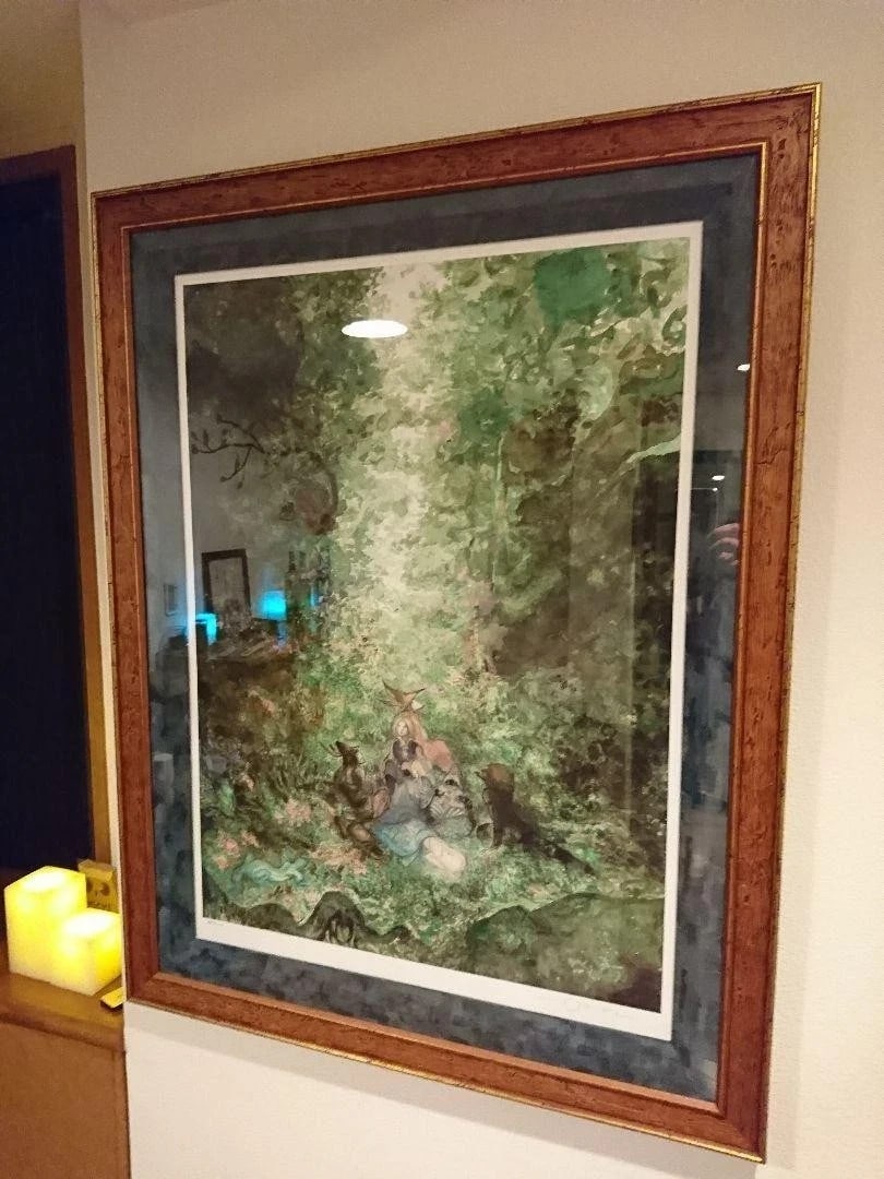 Final Fantasy Amano Yoshitaka FF 9 Party Rest gicle Edition autographed: Final Fantasy Amano Yoshitaka FF 9 Party Rest gicle Edition autographed This framed giclee print titled 'Moonlight' by Yoshitaka Amano features an original artwork from the Final Fantasy series, produ