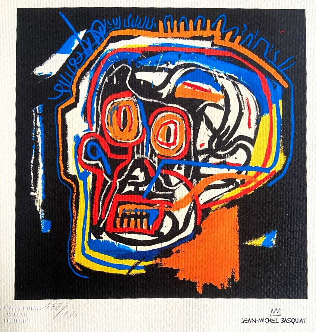 Jean-Michel Basquiat Lithograph COA: Signed Numbered In Pencil: Jean-Michel Basquiat Lithograph COA: Signed Numbered In Pencil Jean-Michel Basquiat lithograph titled "without title," printed as a chromolithograph in 1987 by Atlantis Verlag, measuring 33 x 33 cm, s
