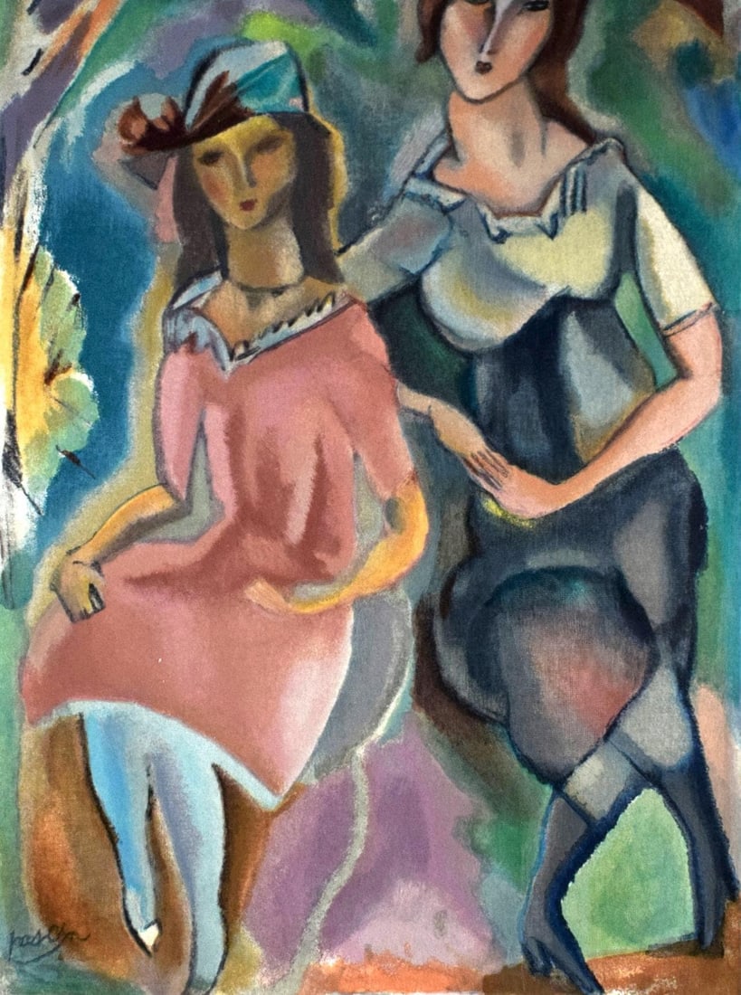 Jules Pascin, Composition, Les Peintres mes amis, Woodcut: Jules Pascin, Composition, Les Peintres mes amis, Woodcut Jules Pascin's woodcut titled 'Composition, Les Peintres mes amis' measures 15 x 11 inches, is in excellent condition, and was published in 19