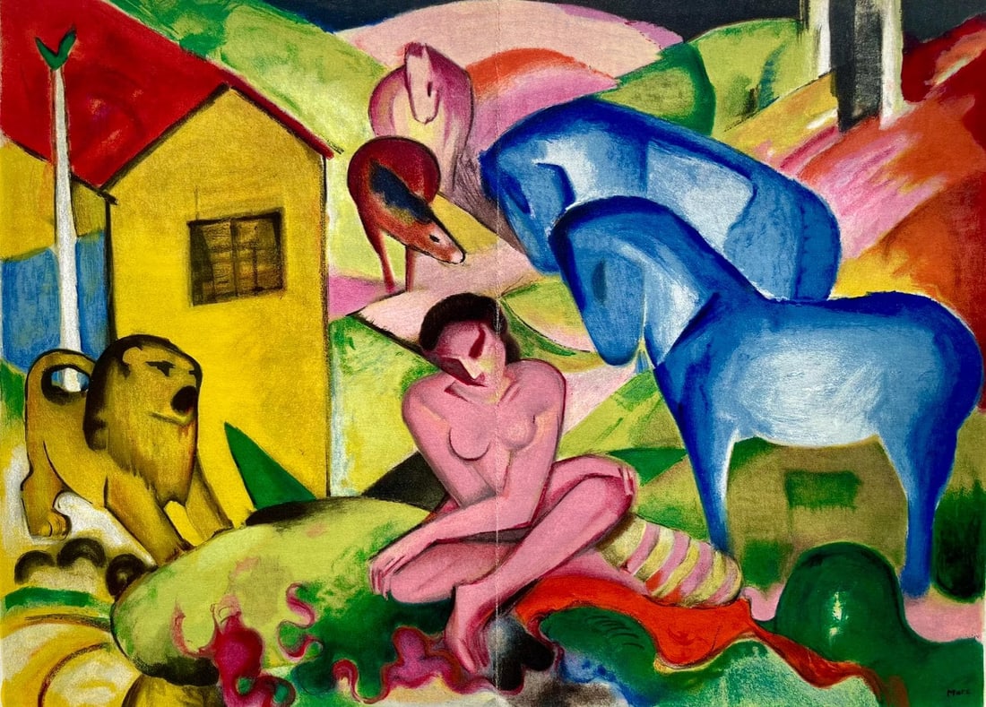 Franz Marc, Der Traum, Derrire le miroir, Lithograph: Franz Marc, Der Traum, Derrire le miroir, Lithograph Lithograph 'Der Traum' by Franz Marc, measuring 15 x 22 inches, in excellent condition and unsigned, from the 1962 publication 'Derrire le miroir.'