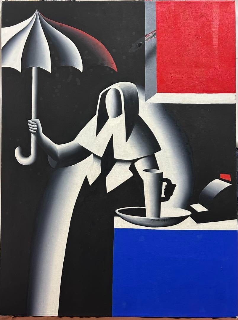 Rare Mark Kostabi 'BAPTISM' 1988 Oil Painting, Unique Piece, Large Size 4836in (1 of 8)