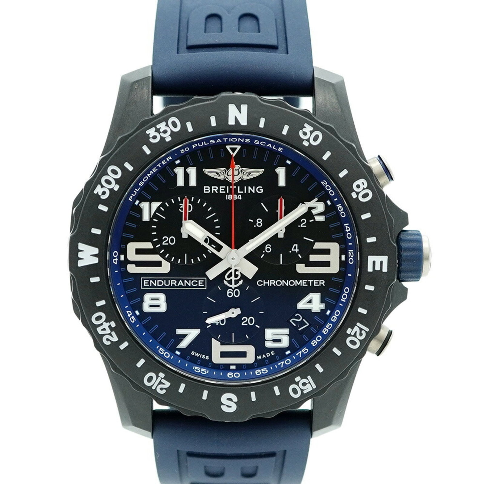 Breitling Endurance Pro X82310: Breitling Endurance Pro X82310 Breitling Endurance Pro wristwatch for men, featuring a black dial and rubber band, 45mm case diameter, in very good used condition with some visible scratches. Item Spe