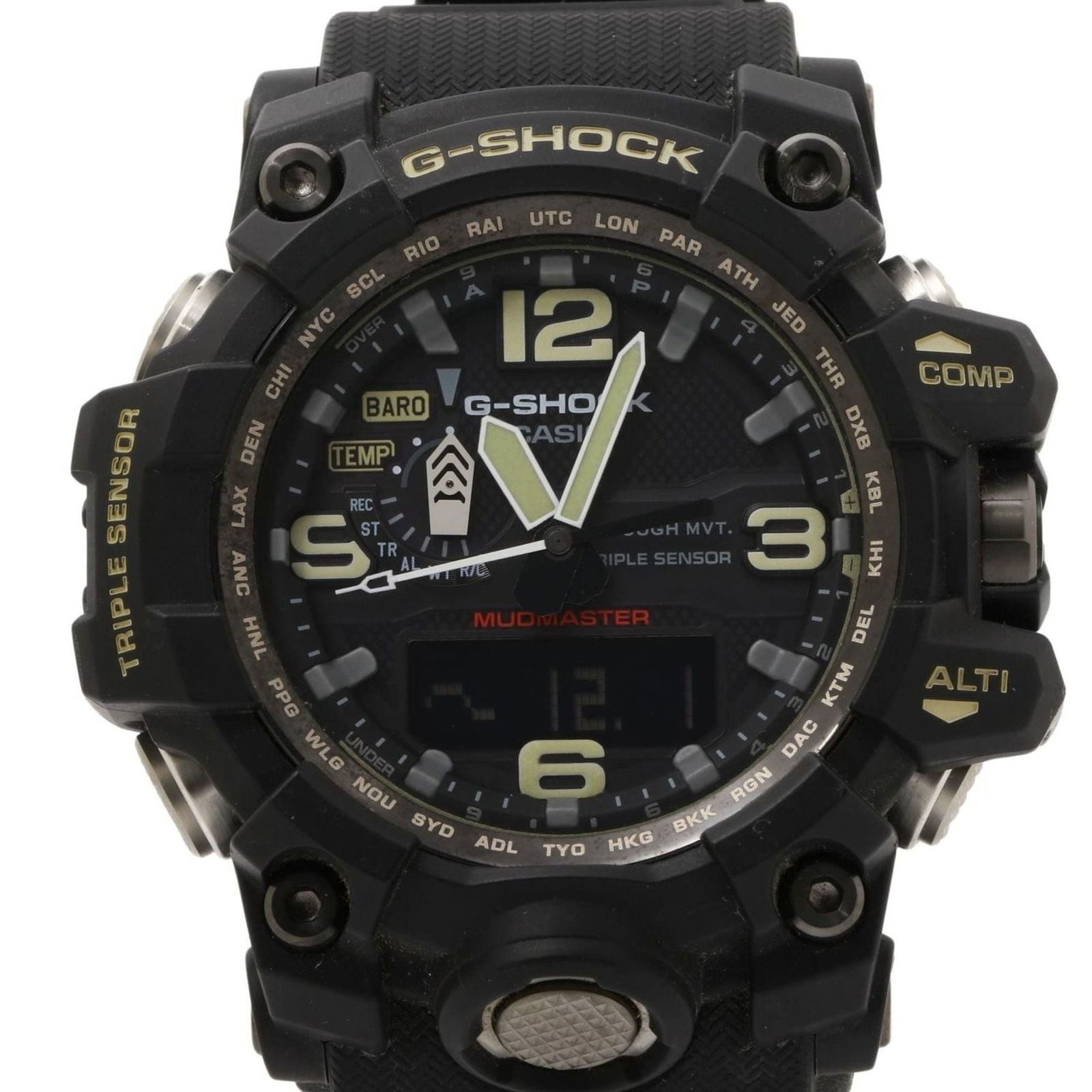 CASIO GSHOCK MASTER OF G LAND MUDMASTER GWG10001AJF Men's Watch: CASIO GSHOCK MASTER OF G LAND MUDMASTER GWG10001AJF Men's Watch Casio G-Shock's Mudmaster GWG10001AJF is a men's analog wristwatch with a 56.7mm stainless steel case and resin band, in very good used