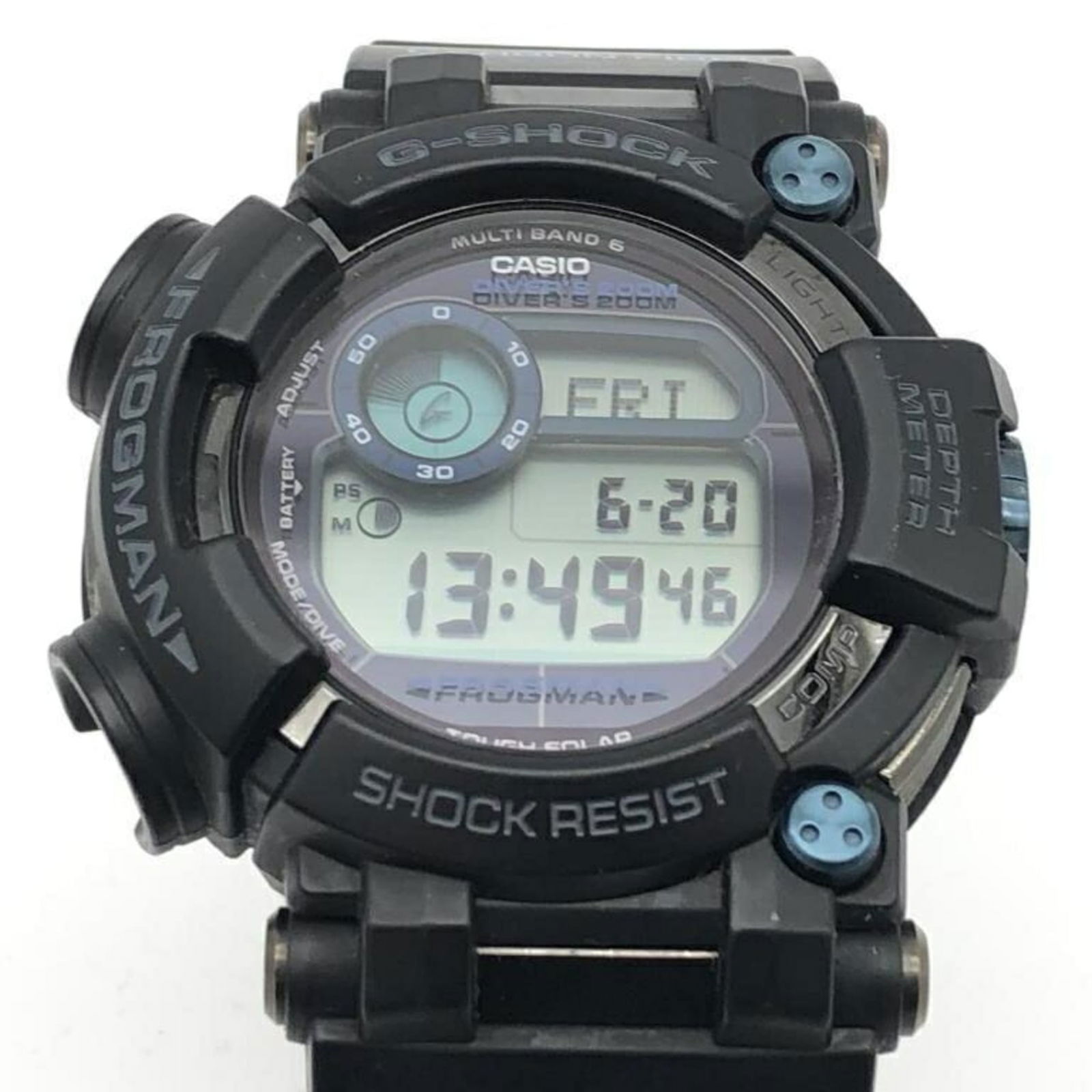 CASIO G-SHOCK FROGMAN GWF-D1000B Watch Black Casio G-Shock Frogman: CASIO G-SHOCK FROGMAN GWF-D1000B Watch Black Casio G-Shock Frogman This used Casio G-Shock Frogman GWF-D1000B wristwatch features a digital display in black and blue and is in very good condition, sho
