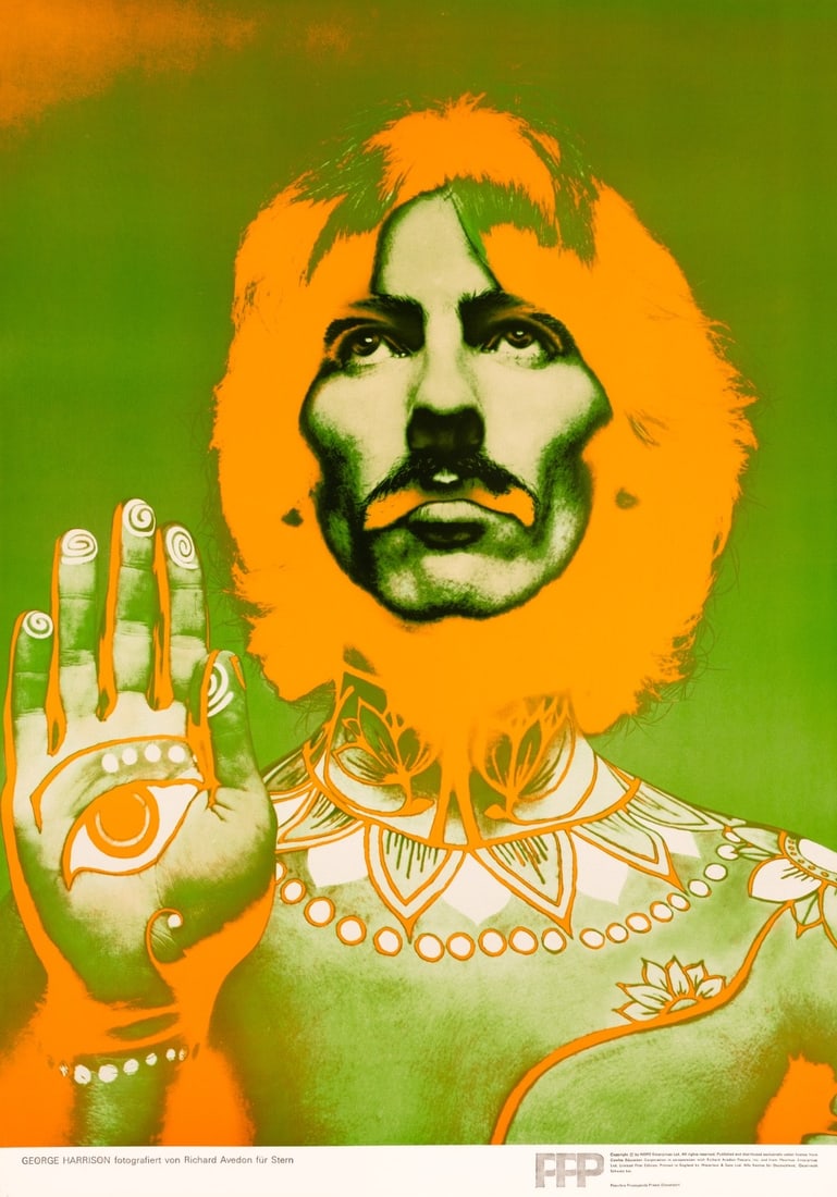 George Harrison By Richard Avedon Beatles Poster 1967 Printing On Linen: George Harrison By Richard Avedon Beatles Poster 1967 Printing On Linen This original 1967 poster of George Harrison by Richard Avedon is printed on linen, sized 19 x 27 inches, and features the Beatl
