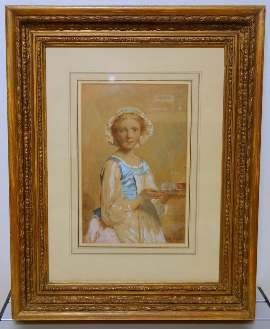 Charles Joshua Chaplin "Young Girl" Original Watercolor with COA Signed Framed (1 of 19)
