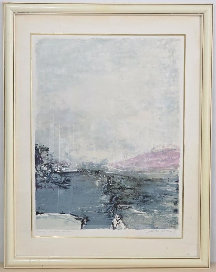 Zao Wou-Ki Signed Lithograph "Hommage Nobutaka Shikanai" Abstract Framed: Zao Wou-Ki Signed Lithograph "Hommage Nobutaka Shikanai" Abstract Framed Original abstract lithograph 'Hommage a Nobutaka Shikanai' by artist Zao Wou-Ki, signed, framed, and produced in the 1980s. Ite